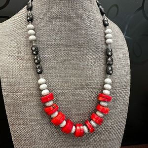 Handmade Red Coral with Czech Crystals Necklace